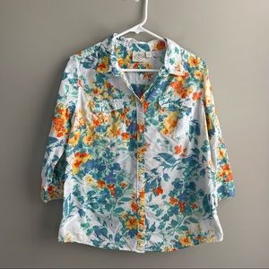 St. John's Bay 3/4 Sleeve Floral Button Down Shirt L